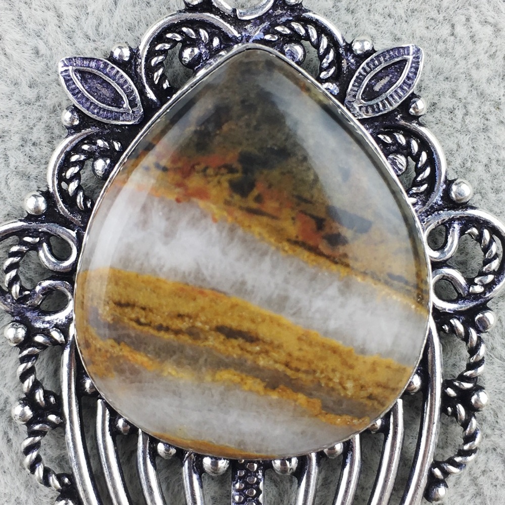 New Agate Quartz Stone Statement Silver Pendant - image 3
